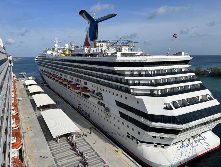 Cruise Ships - Cruise Ship Carnival Sunrise Leaves the Port of Nassau Bahamas and Heads Out to Sea