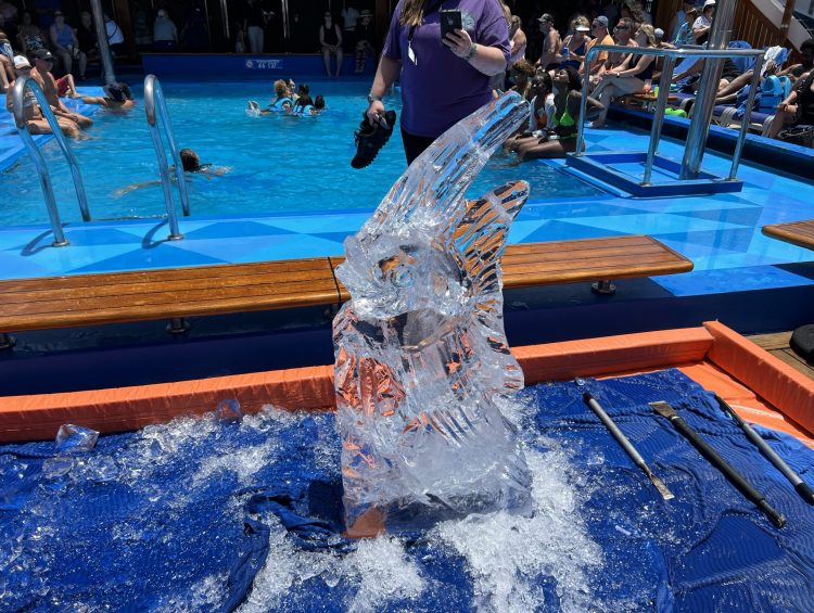Cruise Shorts - Carnival Chef Creates Ice Carving of Angel Fish on Carnival Freedom’s Lido Deck